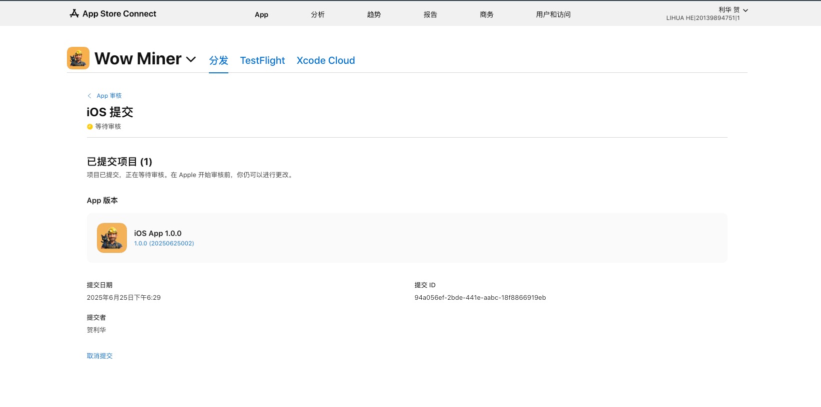 Wow Miner App Store 提交审核截图